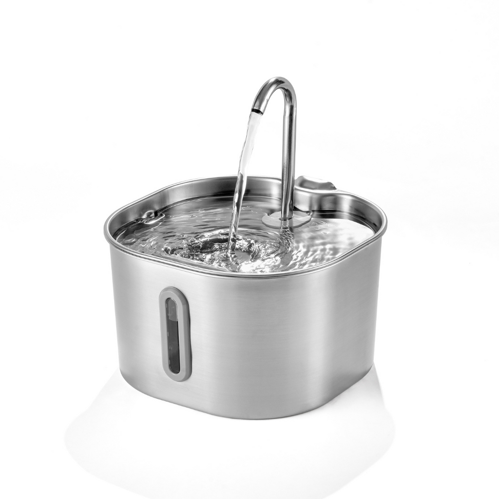 Stainless steel water fountain on a white background