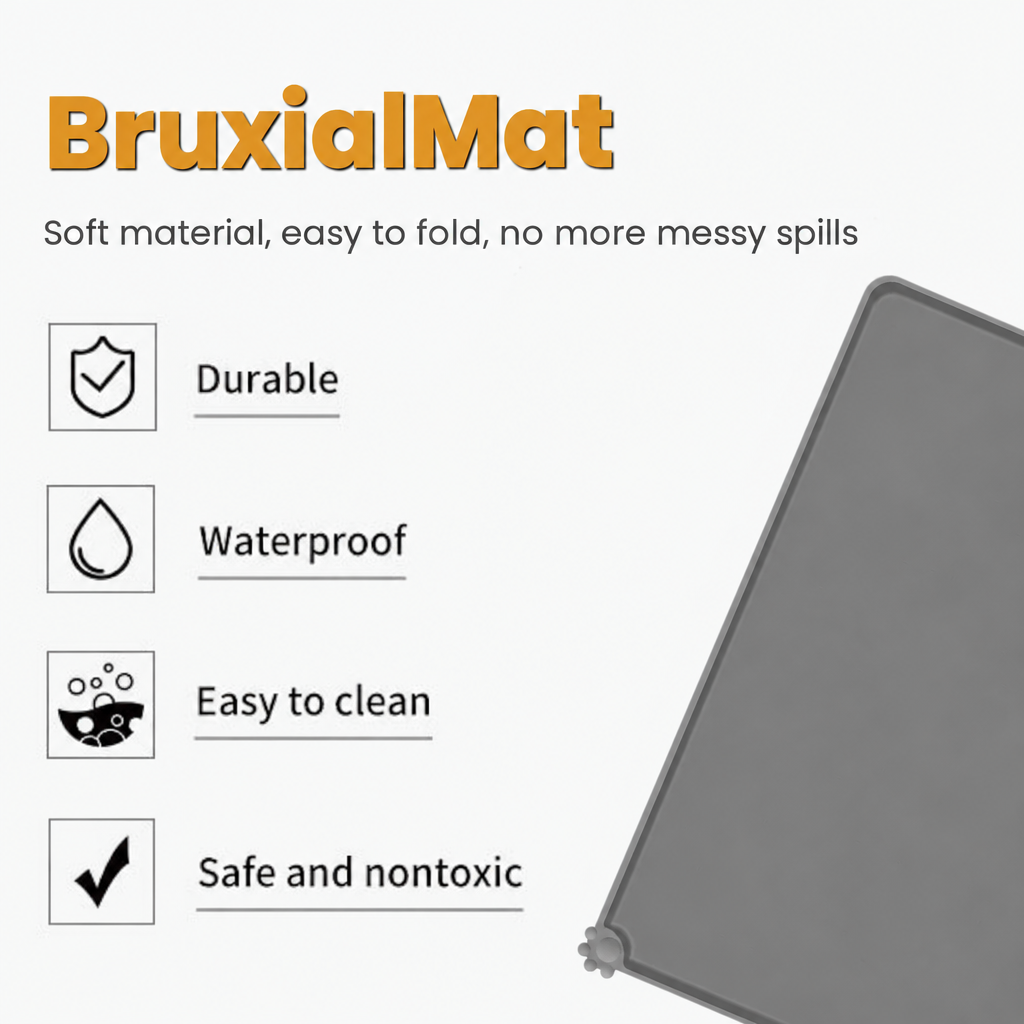 BruxialMat product with features listed on a white background